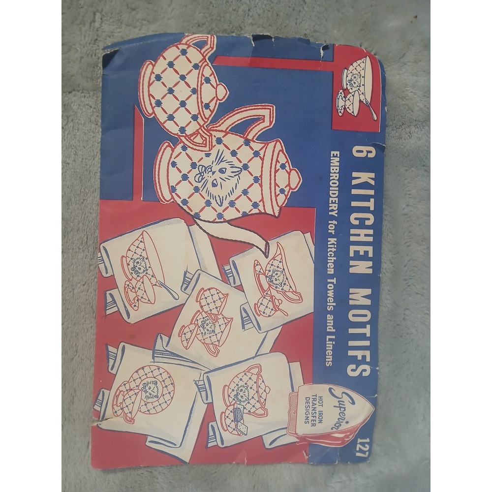Superior Pattern Co 127 Vintage Hot Iron Embroidery Transfers Kitchen Cat Motifs